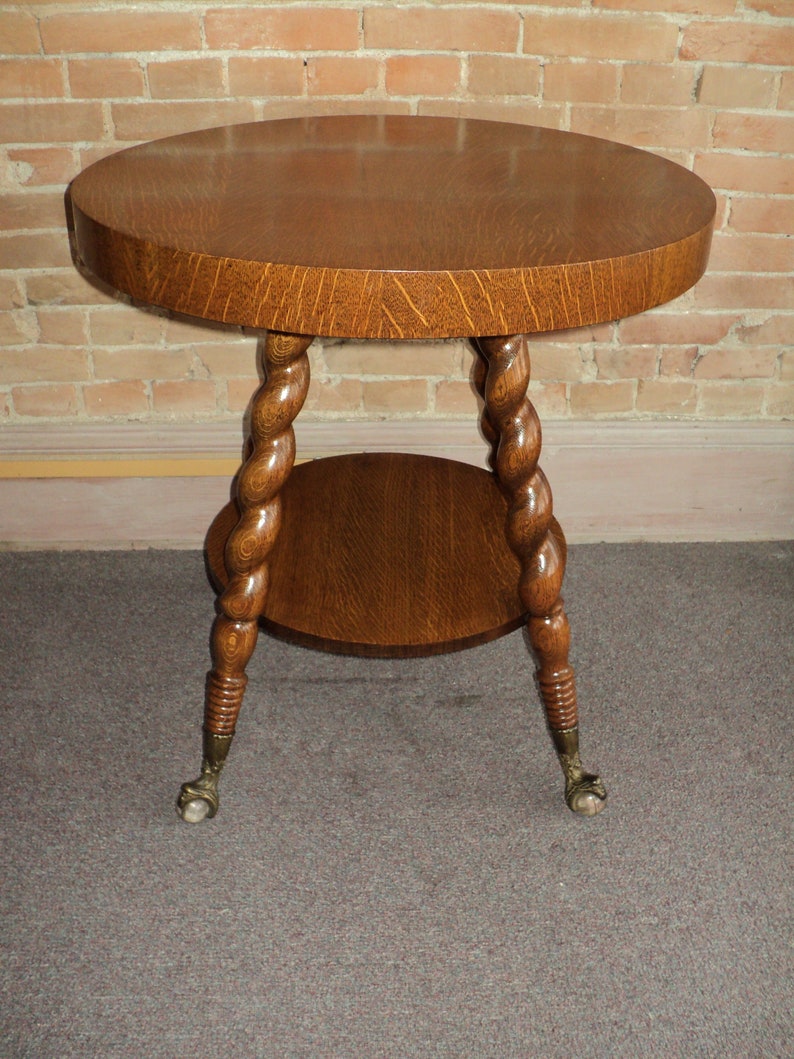 Antique Quarter Sawn Oak Round Parlor Table W Claw Feet Is Not Free