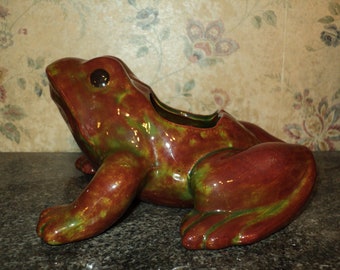 Vintage Ceramic Art Pottery Red Frog Planter