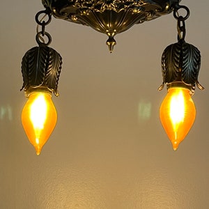 Two Arm Antique Art Deco Polychrome Ceiling  Entry Light Fixture, Ships free!