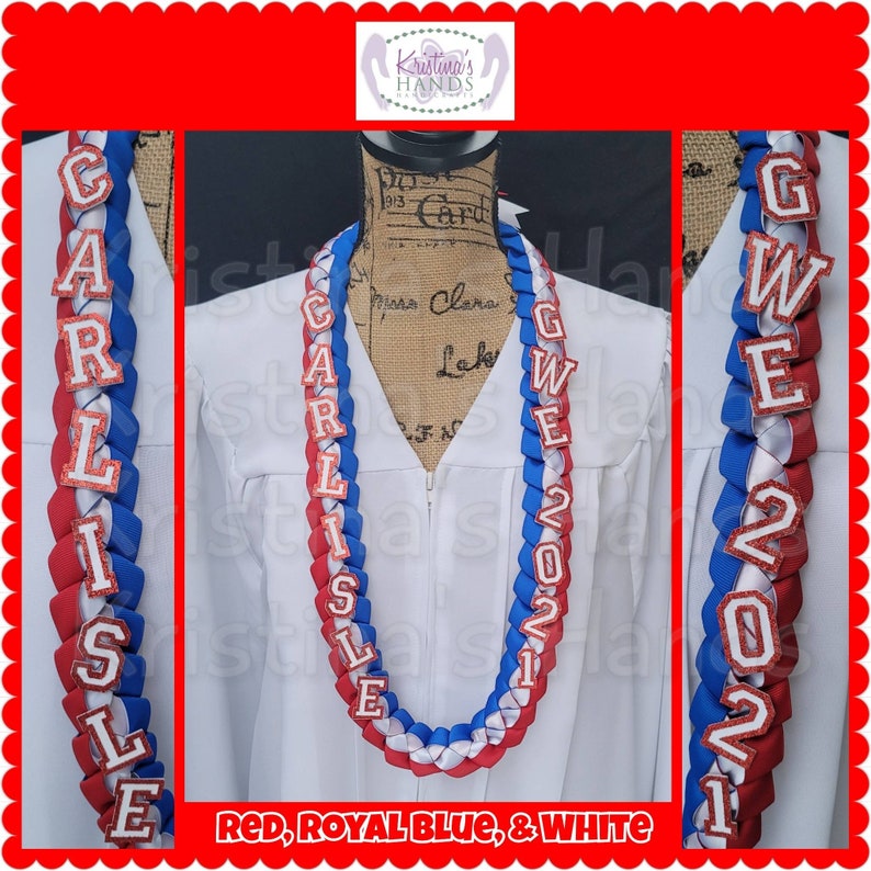 READ Description 1ST - Graduation NON-CUSTOM Adult Large Single Braided Ribbon Lei 