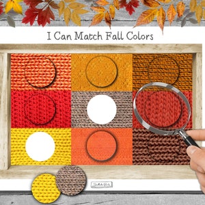Attività di abbinamento dei colori stampabili per la scuola materna autunnale, tappetino per attività di ordinamento dei colori autunnali, materiale a tema autunnale Montessori, giochi autunnali per bambini piccoli