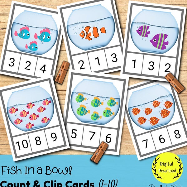 FISH Count and Clip Cards 1-10, Preschool Summer Printable Numbers, Montessori Fish Unit Study, Toddler Educational Homeschool Learning PDF