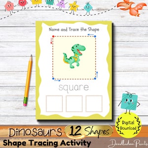 Dinosaur Shape Tracing Printable Pattern Worksheet Toddler Preschool ...