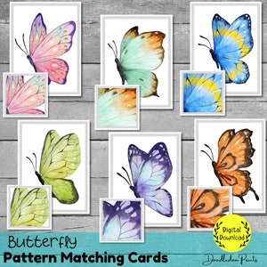 Carte per abbinare modelli di farfalle, stampabili in età prescolare, materiali Montessori, apprendimento scolastico a casa, attività della scuola materna, studio dell'unità primaverile