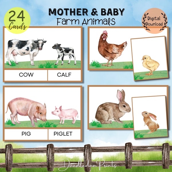 Mother and Baby Farm Animal Matching Cards and Flash Cards, Farm Animal Theme Preschool Activities, Montessori Farm Unit, Farm Lesson plans