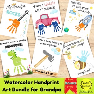 Arte con l'impronta della mano del nonno, biglietto d'auguri stampabile per il nonno, regalo per papà, lavoretto fai da te per bambini, regalo per i nonni, biglietto ricordo con l'impronta della mano del bambino