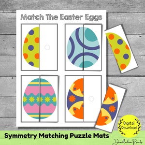 UOVA DI PASQUA Attività Montessori prescolare stampabile di simmetria, tappetino puzzle a metà abbinate per bambini, rilegatore di libri occupato per studio dell'unità di Pasqua