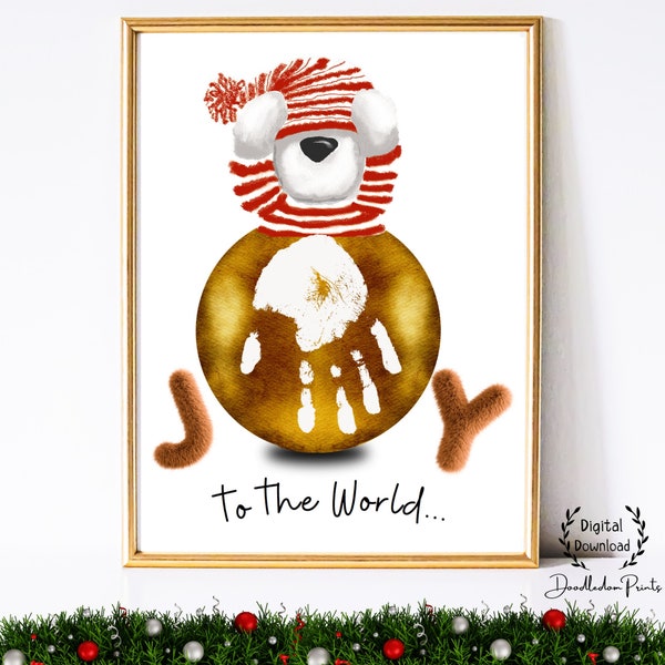 JOY Handprint Christmas Craft, Infant Baby Toddler Christmas Handprint Art , Baby First Xmas Keepsake Memory, Holiday Décor, Printable Card