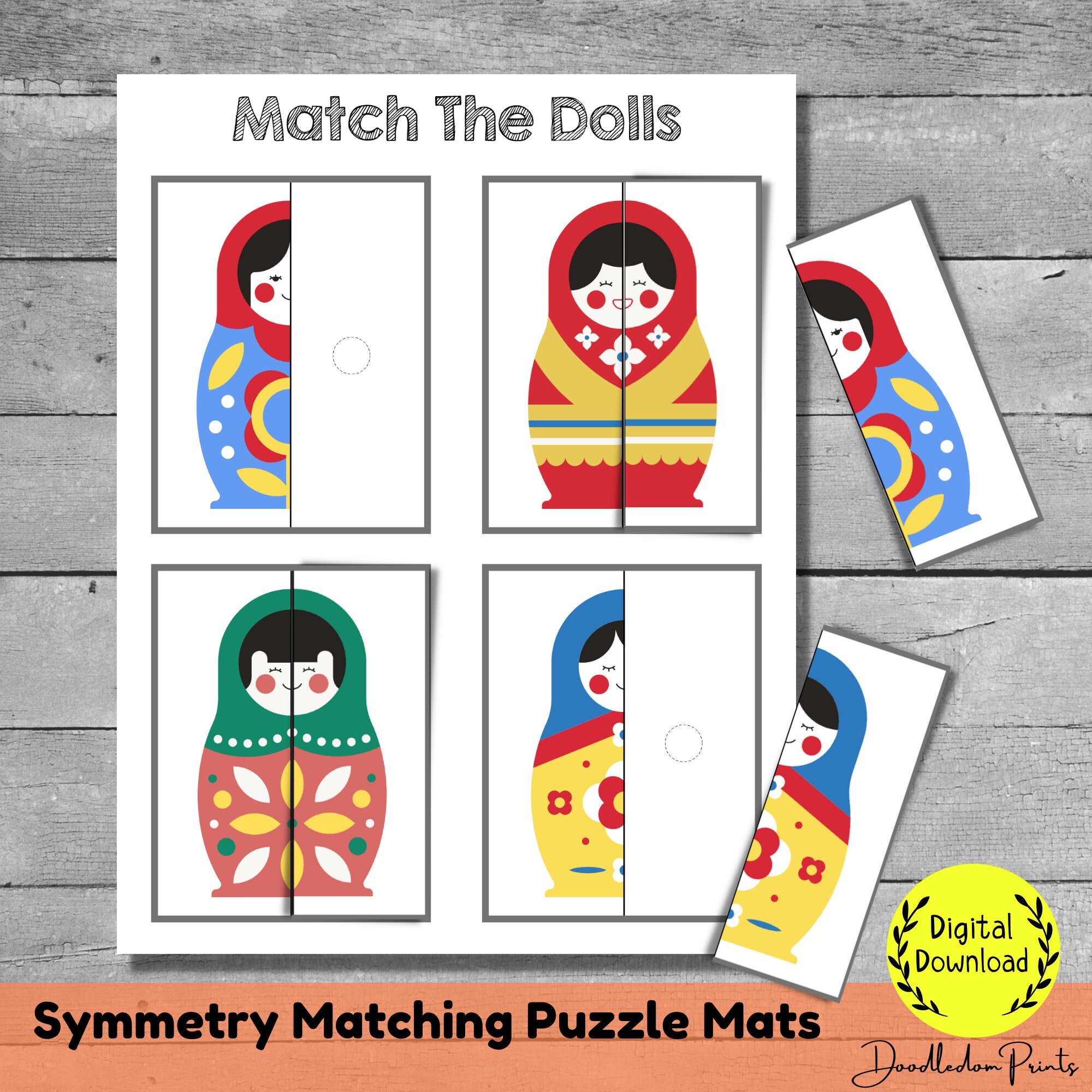 Matryoshka Russian Nesting Doll Montessori Preschool Printable Symmetry