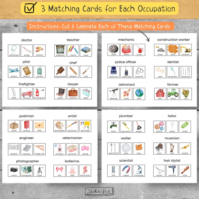 Community Helpers Preschool Sorting Mats, Montessori Printable