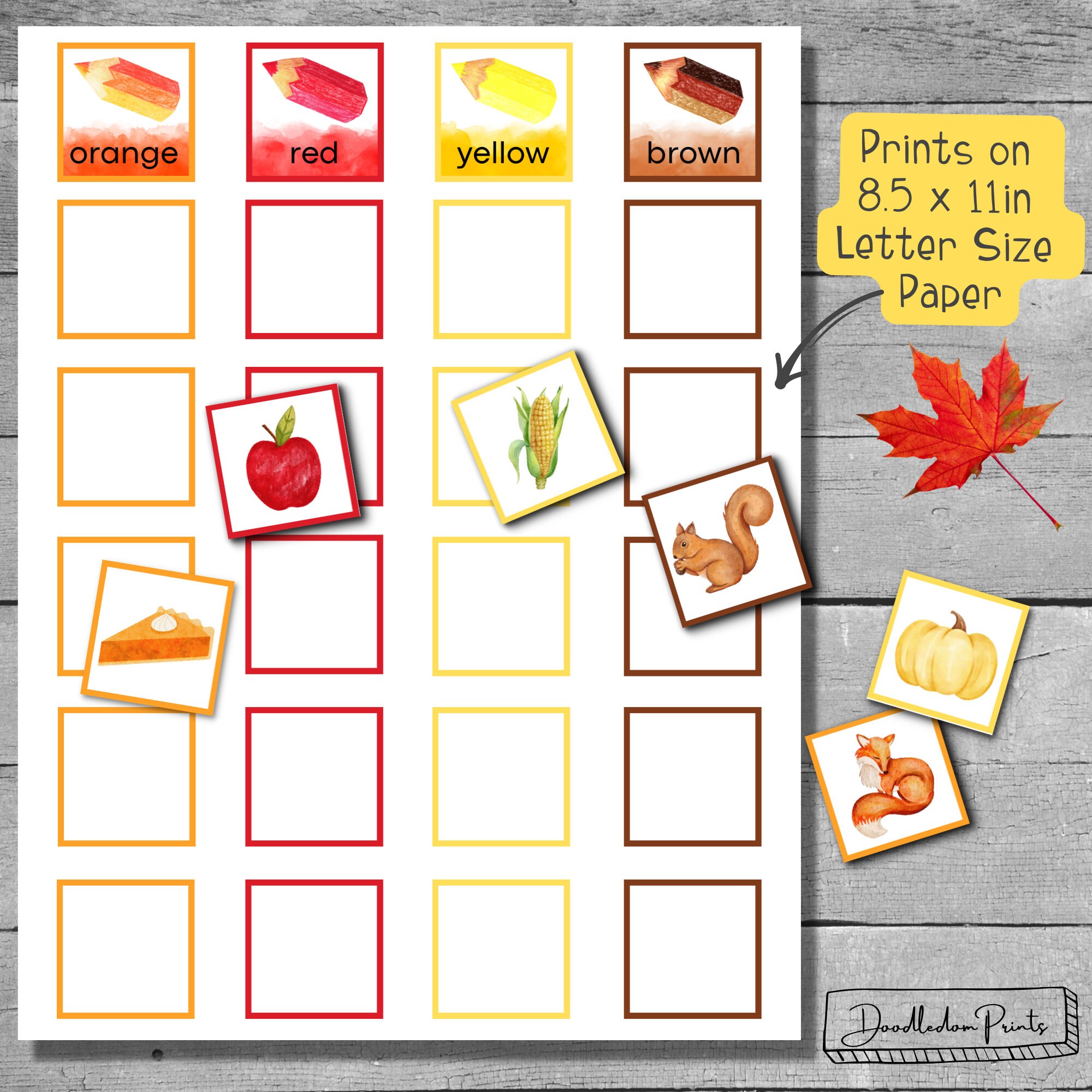 Fall Preschool Color Sorting Printable Activity Mat, Fall Toddler ...