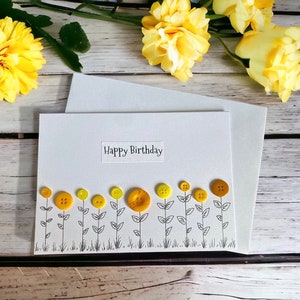 Personalised Happy Birthday Yellow Button Flowers Cards - Customisation