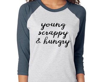 Camiseta Hamilton Young Scrappy Hungry, camiseta unisex raglan, regalo musical Hamilton