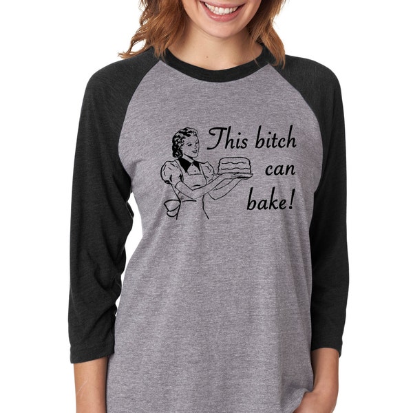 This Bitch Can Bake T-shirt raglan baseball T-shirt T-shirt retro jaren 50 huisvrouw bakken