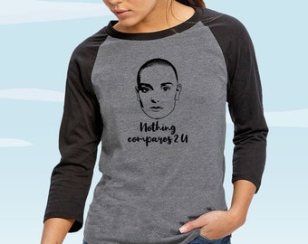 Sinead O'Connor unisex raglan t shirt, 80s 90s female singer, drawing portrait, gift for fan