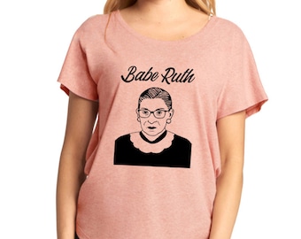 Babe Ruth Bader Camiseta de camisa de Ginebra suelta dolman camiseta top super diva / notorio RBG