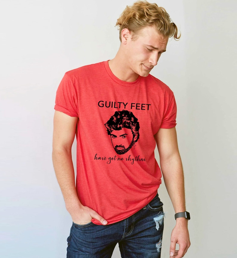 George Michael Guilty Feet Have Got No Rhythm t shirt, vintage 80s music Wham tshirt Red