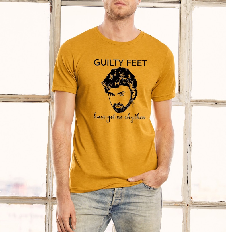 George Michael Guilty Feet Have Got No Rhythm t shirt, vintage 80s music Wham tshirt Yellow