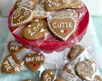 GingerBread Valentine messages (qty.10) MADE TO ORDER... Homemade edibles by FancyTopCupcake