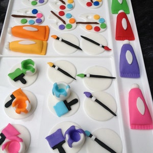 Art Party handmade edible fondant cupcake toppers made by FancyTopCupcake
