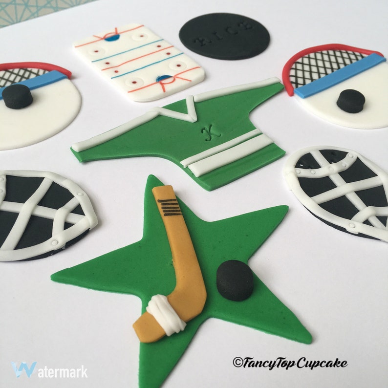Qty 12 Hockey handmade edible fondant cupcake toppers made by Etsy