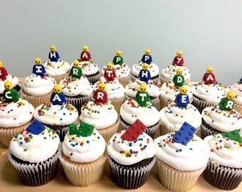 Mini figures with or without Happy Birthday. Edible fondant toppers made by FancyTop Cupcake