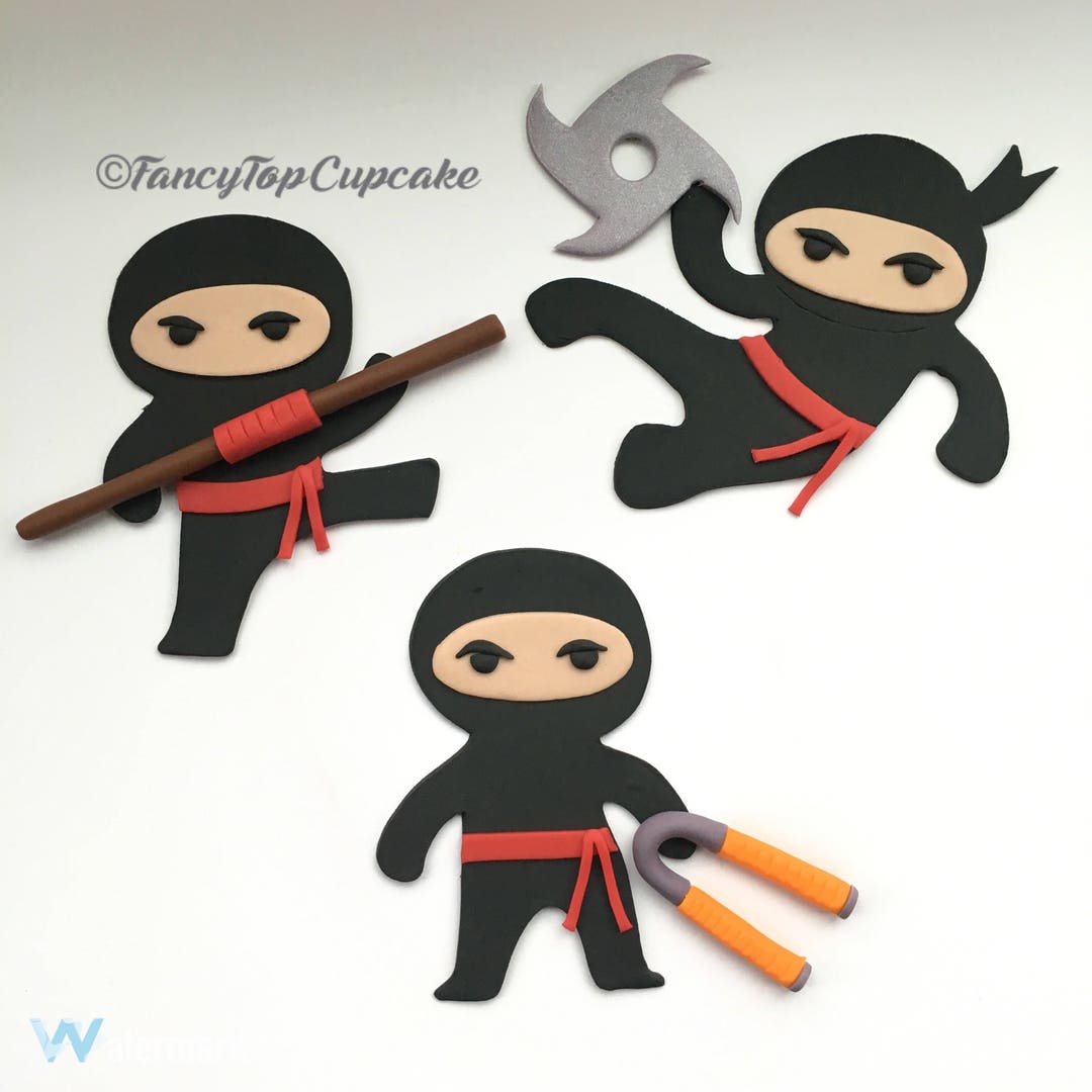 3 Ninja Cake Toppers With Respective Weapons Fondant Cake Etsy