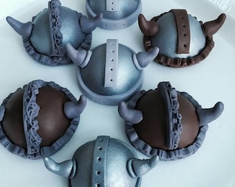 6 Viking Helmets edible fondant toppers for cupcakes, cakes or treats made by FancyTopCupcake