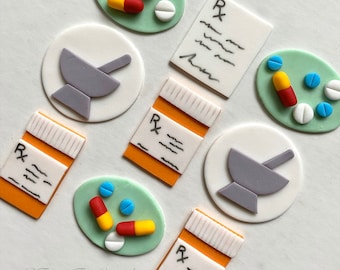 Doctor /pharmacy fondant handmade cupcake toppers made by FancyTopCupcake/Select QTY needed.