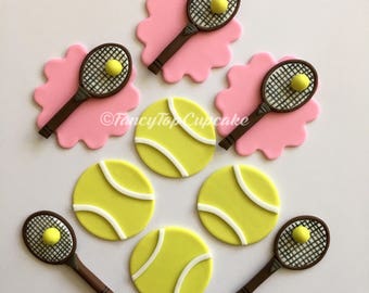 Tennis handmade edible fondant cupcake toppers made by FancyTopCupcake