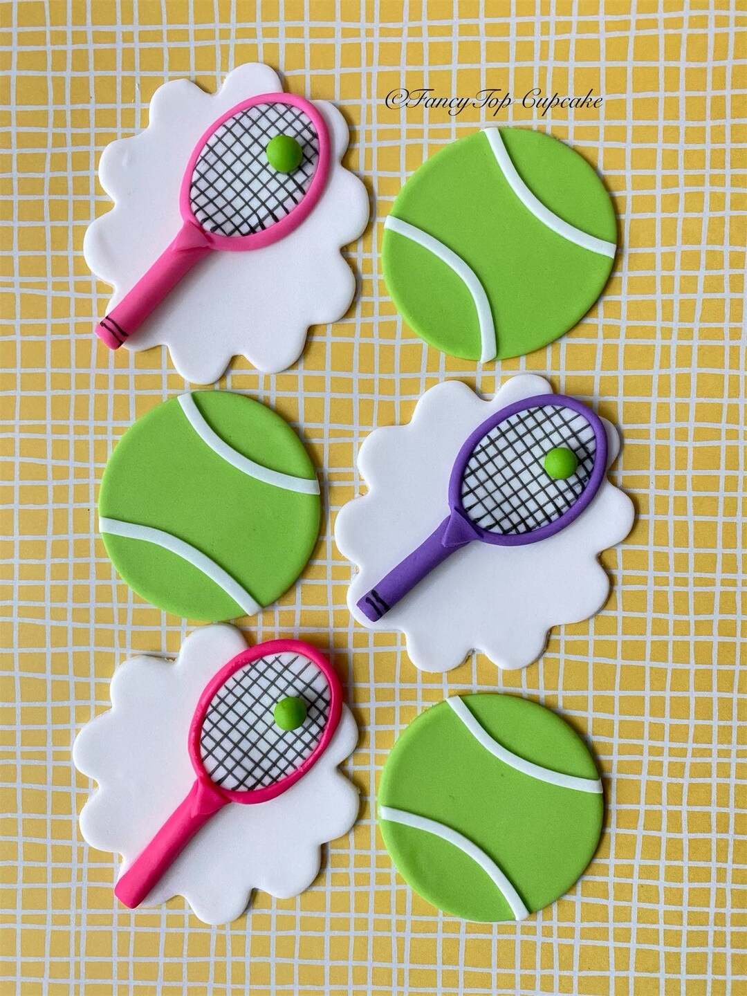 Fun Colored Rackets and Tennis Balls Handmade Edible Fondant