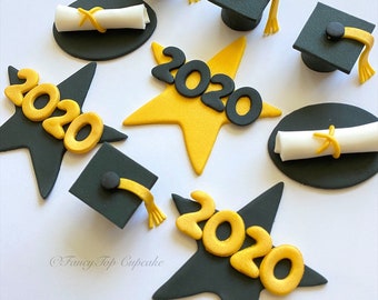 Qty. 12 Graduation toppers handmade edible fondant cupcake toppers made by FancyTop Cupcake