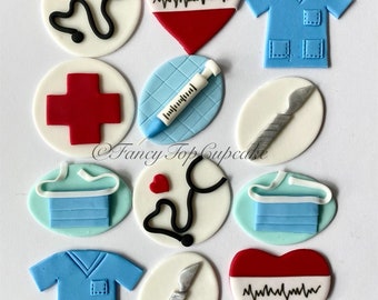 Surgeon/Doctor/nurse/pharmacist (qty 12)edible fondant handmade cupcake toppers made by FancyTopCupcake