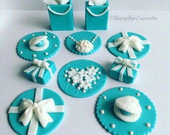 Boxes & Bags, Pearls and Hearts handmade edible fondant cupcake toppers made by FancyTopCupcake/Select qty. needed.