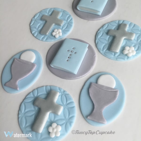 First Communion/Confirmation fondant cupcake toppers made by FancyTopCupcake/ color can be changed.