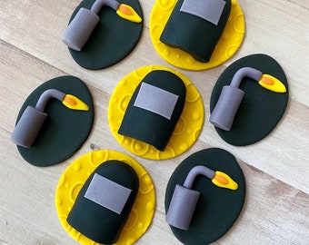 qty 6 Welder theme handmade edible fondant cupcake toppers by FancyTopCupcake