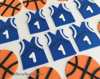 12 Basketball handmade edible fondant cupcake toppers made by FancyTopcupcake