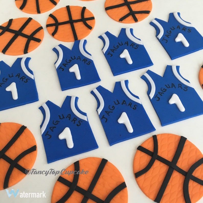 12 Basketball handmade edible fondant cupcake toppers made by FancyTopcupcake image 1