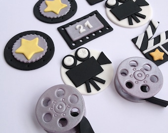 Hollywood Set handmade edible fondant cupcake toppers made by FancyTop Cupcake