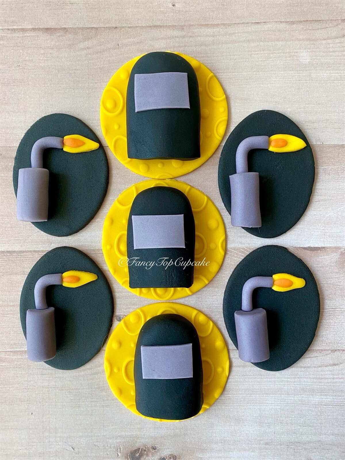 qty 6 Welder theme handmade edible fondant cupcake toppers by FancyTopCupcake