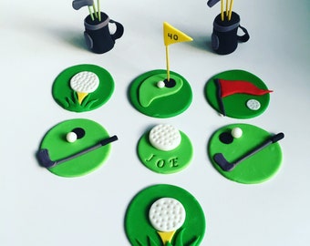 Golf handmade edible fondant cupcake toppers made by FancyTopCupcake. Choose Quantity