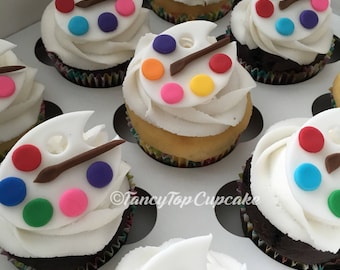 All about the Art Palettes(Qty 12) handmade edible fondant cupcake toppers.  An Artist in All of Us!!