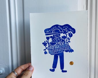 Linogravure • « Des fleurs pour mon cœur »