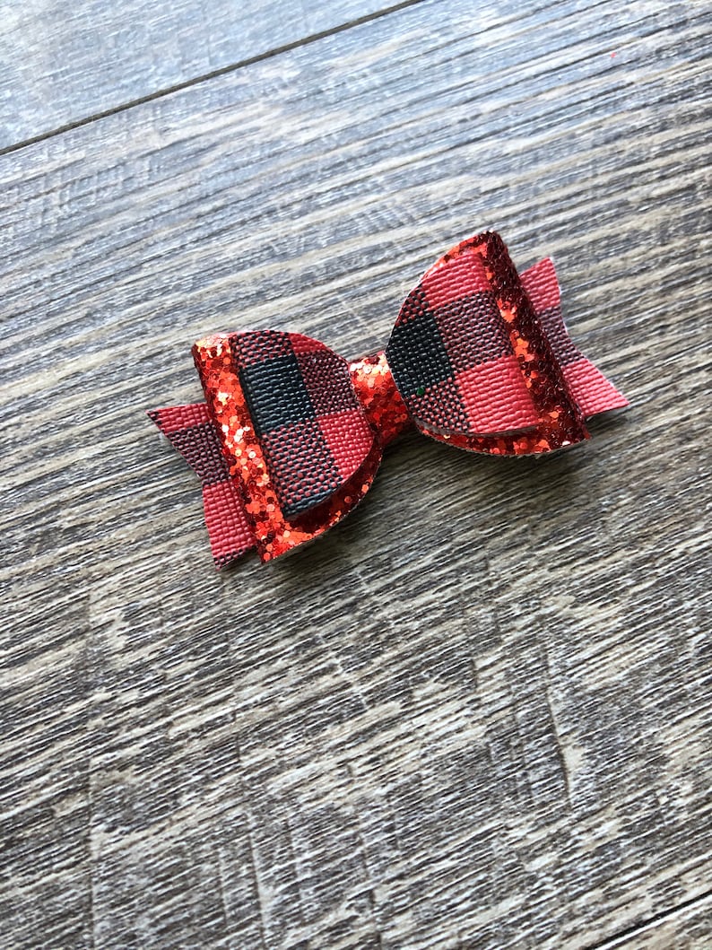Earring Set Red Black Buffalo Plaid Christmas Hair Bow Mommy /& Me Bow