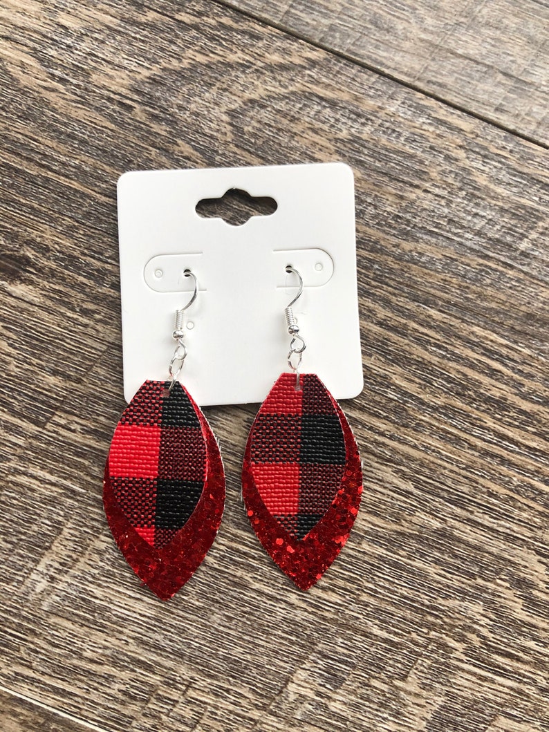 Earring Set Red Black Buffalo Plaid Christmas Hair Bow Mommy /& Me Bow