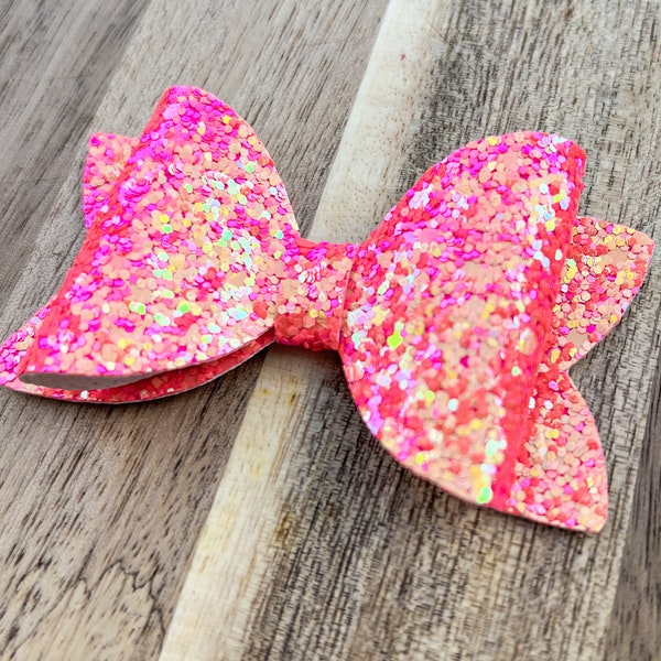 Neon Pink Holographic Glitter Hair Bow