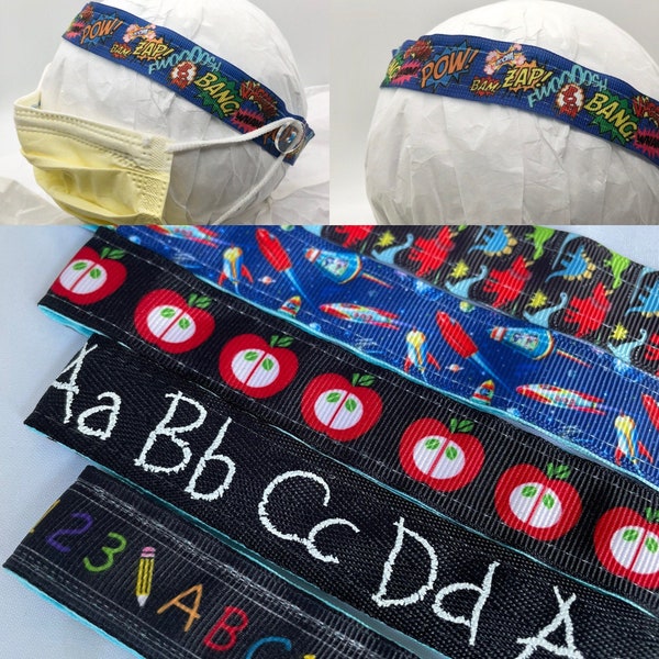 Ear saver for face Mask- button headband for masks- male nurse teacher school- Non Slip headband- stretch headband- comic headband