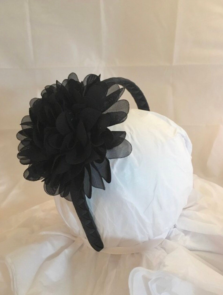 Black headband black flower funeral headband headband for Etsy