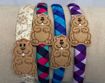 ground hog headband- headbands for girls- headband for women-  headbands- Whistle pig headband- ground hog day- land beaver