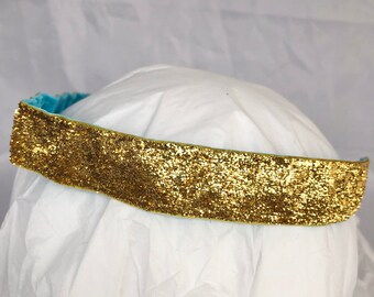 Gold sparkle stretch headband- 5k glitter gift hair accessory athletic running yoga women girl